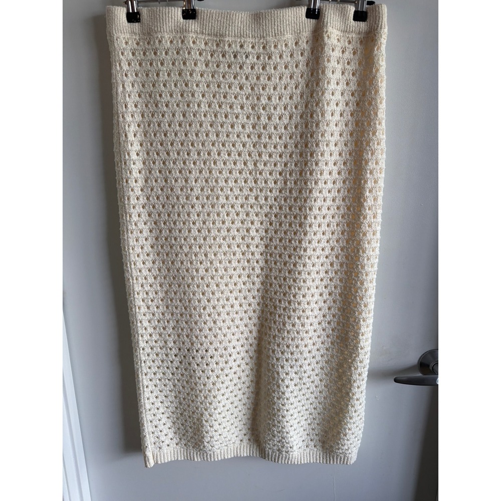 Worthington Cream Pointelle Knit Midi Pencil Skirt XXL Ivory Crochet Lined Skirt